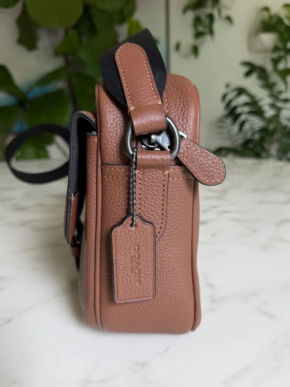 NWT COACH Hudson Crossbody Bag Gunmetal / Saddle Brown Leather Messenger C5399